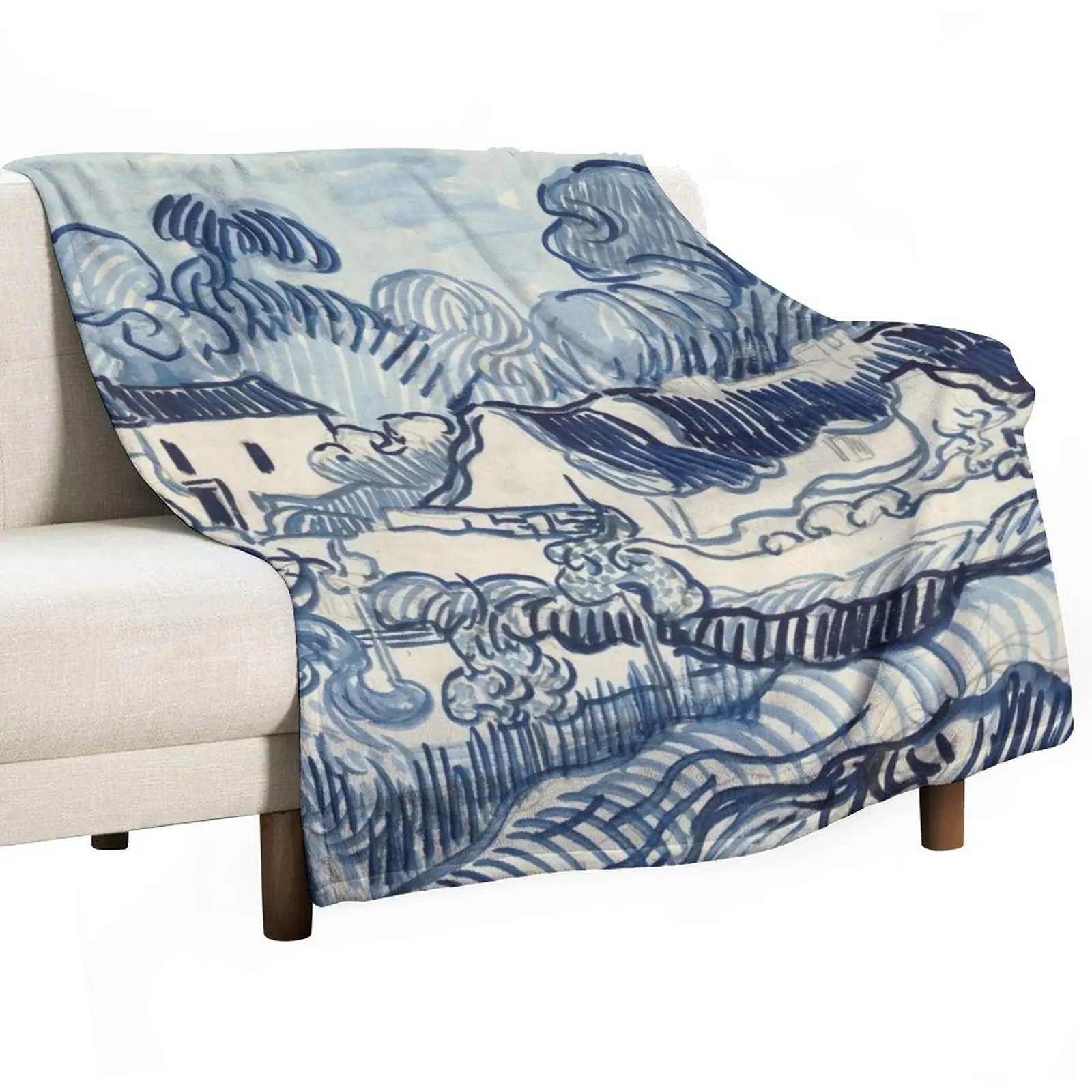 

Vincent Van Gogh Landscape With Houses 1890 Throw Blanket Bed Fashionable Blanket Blankets For Bed