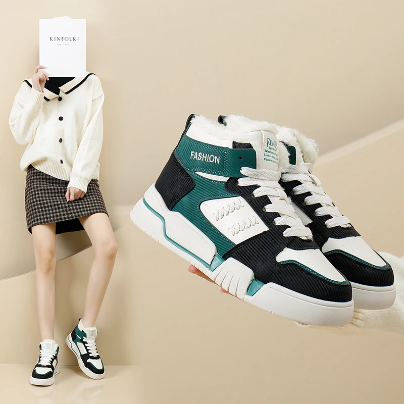 

Women's Winter High Top Fur Warm Ankle Boots Women's Casual Sports Shoes Women's Thick Soled Women's Breathable Vulcanized Shoes