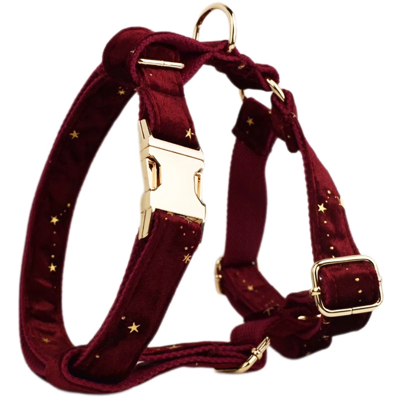 Luxury Custom Design Flower Sublimation Pet Accessory Set: Black Collar, Leash, Harness & Bow