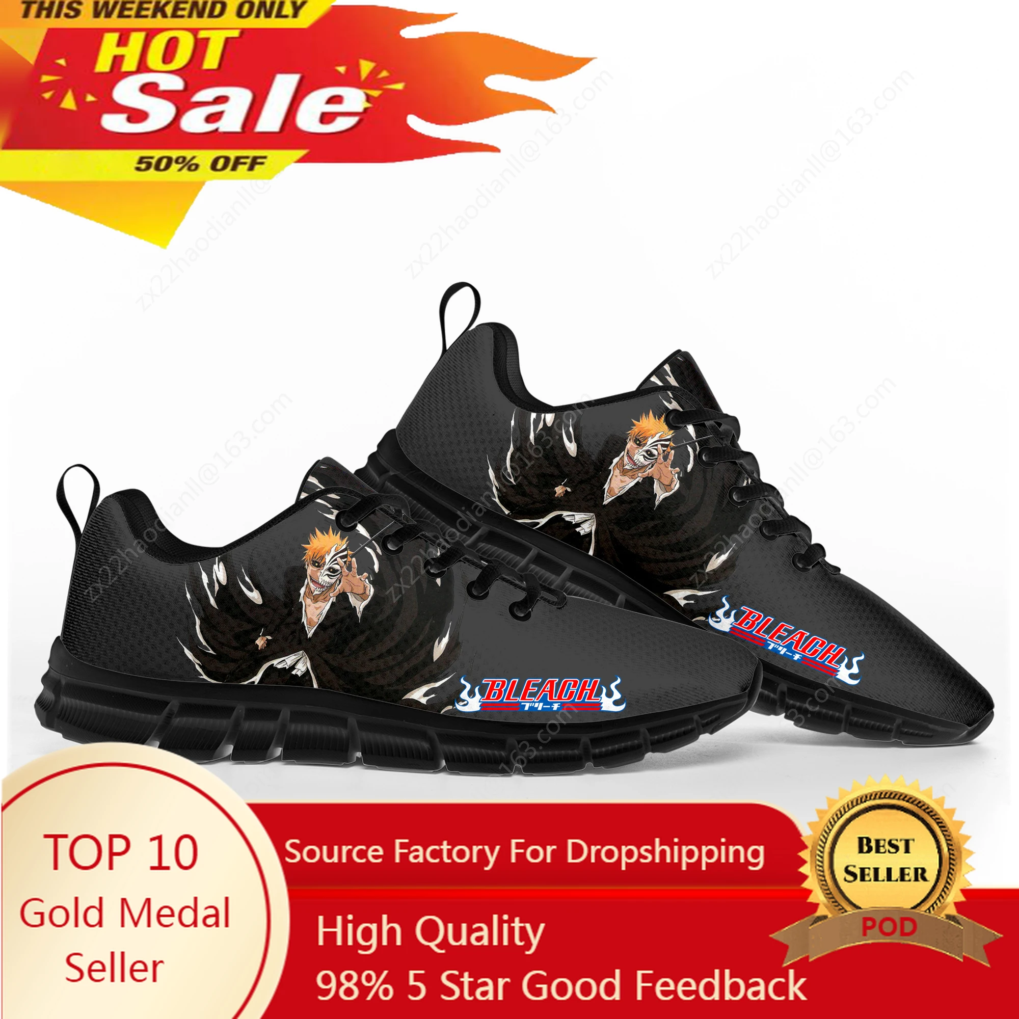 Bleach Kurosaki Ichigo Sports Shoes Mens Womens Teenager Kids Children Sneakers Custom High Quality Couple Black Casual Shoe