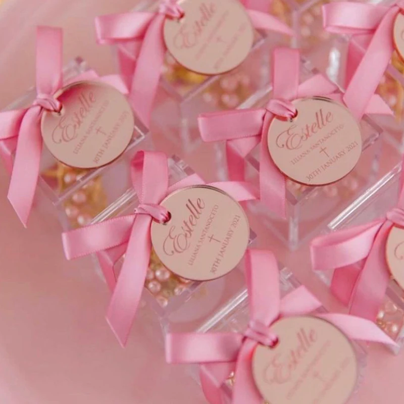 

50Pcs Personalized Name Baptism Acrylic Gold/Silver Tag Round Wedding and Engagement Party Table Decorations Custom Gifts
