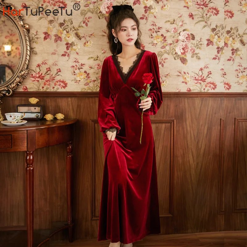 Бархатные винтажные ночные рубашки для женщин, зимний теплый халат с длинным рукавом, пеньюар, романтическое викторианское Ночное платье, элегантная одежда для сна принцессы