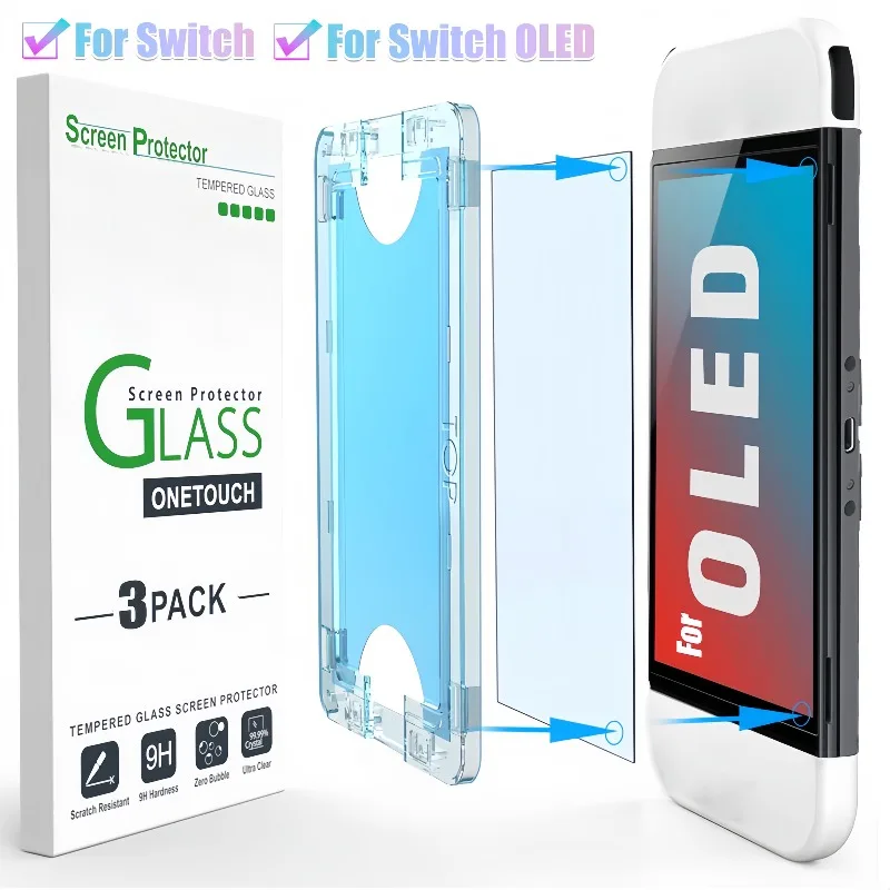 Nintendo Switch OLED Tempered Glass Screen Protector - Easy Install, HD Clarity