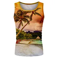 Men's Beach coconut tree print Vest Summer Casual O Neck Printed Sleeveless gym tank Tops men gym clothing bodybuilding 2022 - Image 3