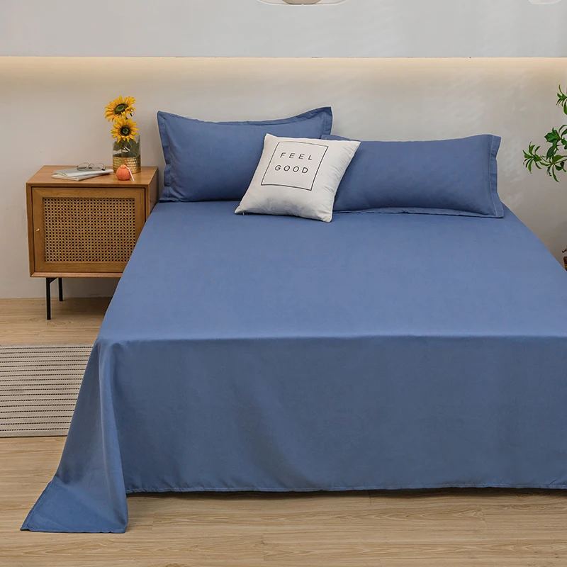 Washed Cotton Flat Bed Sheet Solid Bed Cover Single Double Queen King Size Bedsheet Linens Soft Bedspread (Pillowcase Can Order) 5