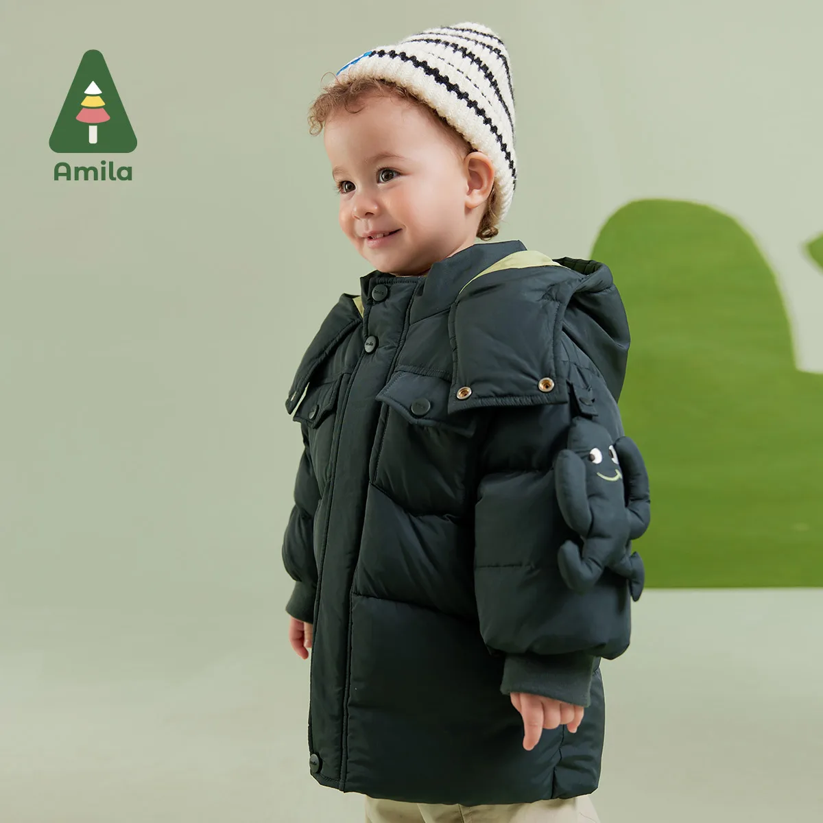 Amila Baby Boy Down Jacket Winter New Multicolour Hooded Fleecing Soft Color Blocking Warm Baby Clothing