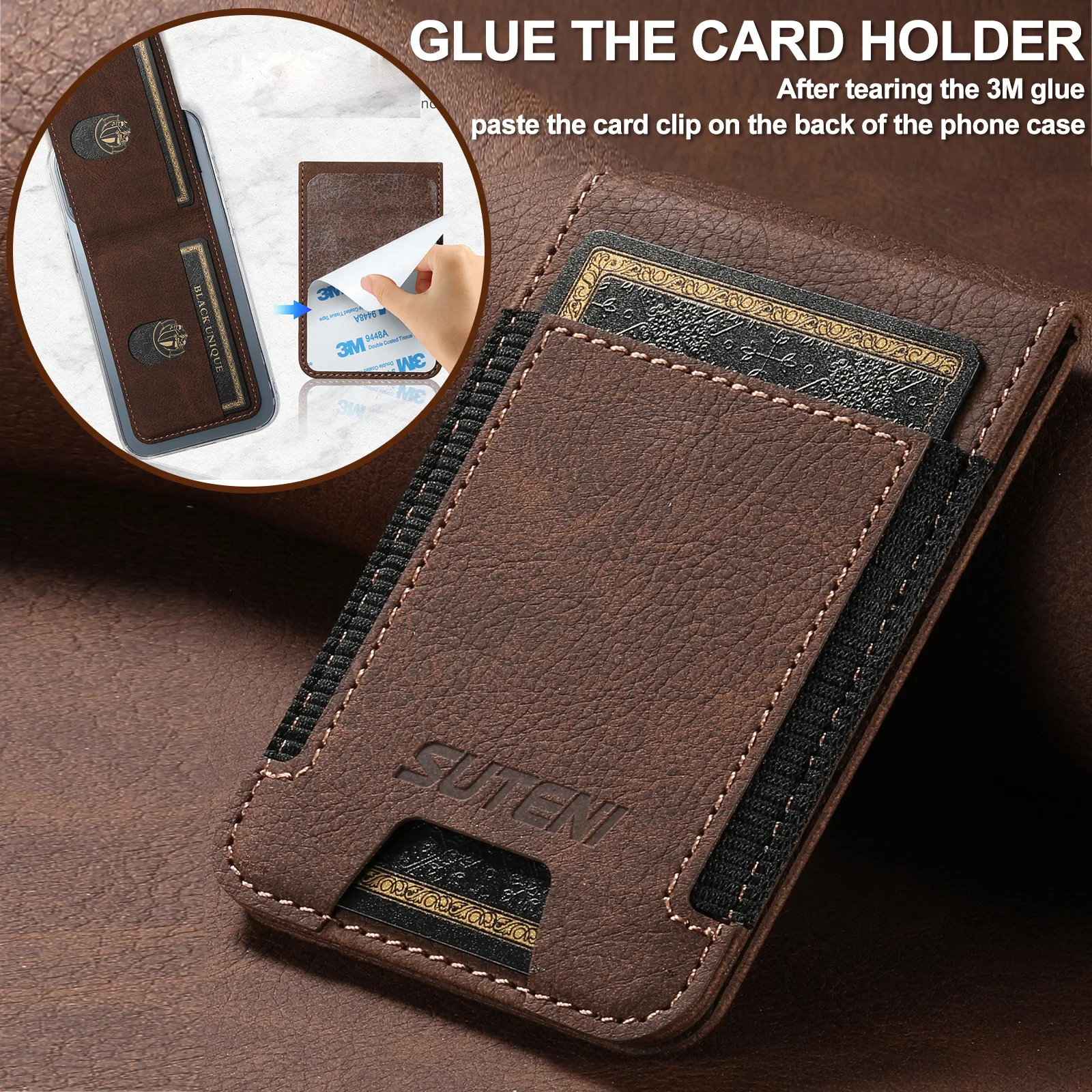 Premium PU Leather Phone Card Holder Stick On Wallet For iPhone