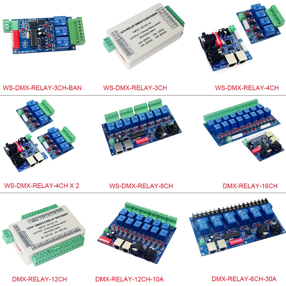 DC12V 3CH/4CH/6CH/8CH/12CH/16CH Relay switch dmx512 Controller ,XRL RJ45 DMX512 relay Dimmer for led lamp light dsp2a dc5v dc12v dc24v two sets of normally open 5a 6 feet original genuine relay