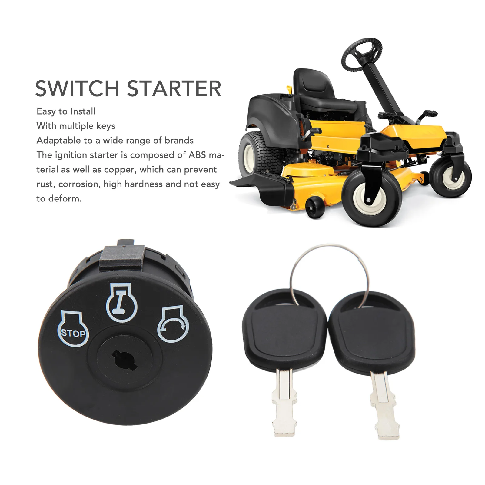 Interruttore Accensione Tosaerba 3 Posizioni - Con 2 Chiavi, Compatibile Cub Cadet, Craftsman, John Deere