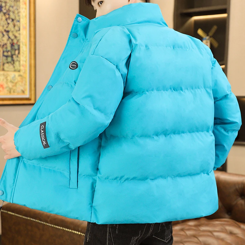 Solid Color Cotton-Padded Jacket 2023 Autumn Winter Men's Stand Collar Loose Thicken Bread Down Coat Outwear Warm Parkas Clothes