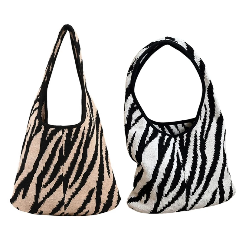 

Zebras Pattern Knitted Shoulder Bag Large Capacity Travel Handbag Fashion Tote Bag for Work and School Easy to Carry 066F