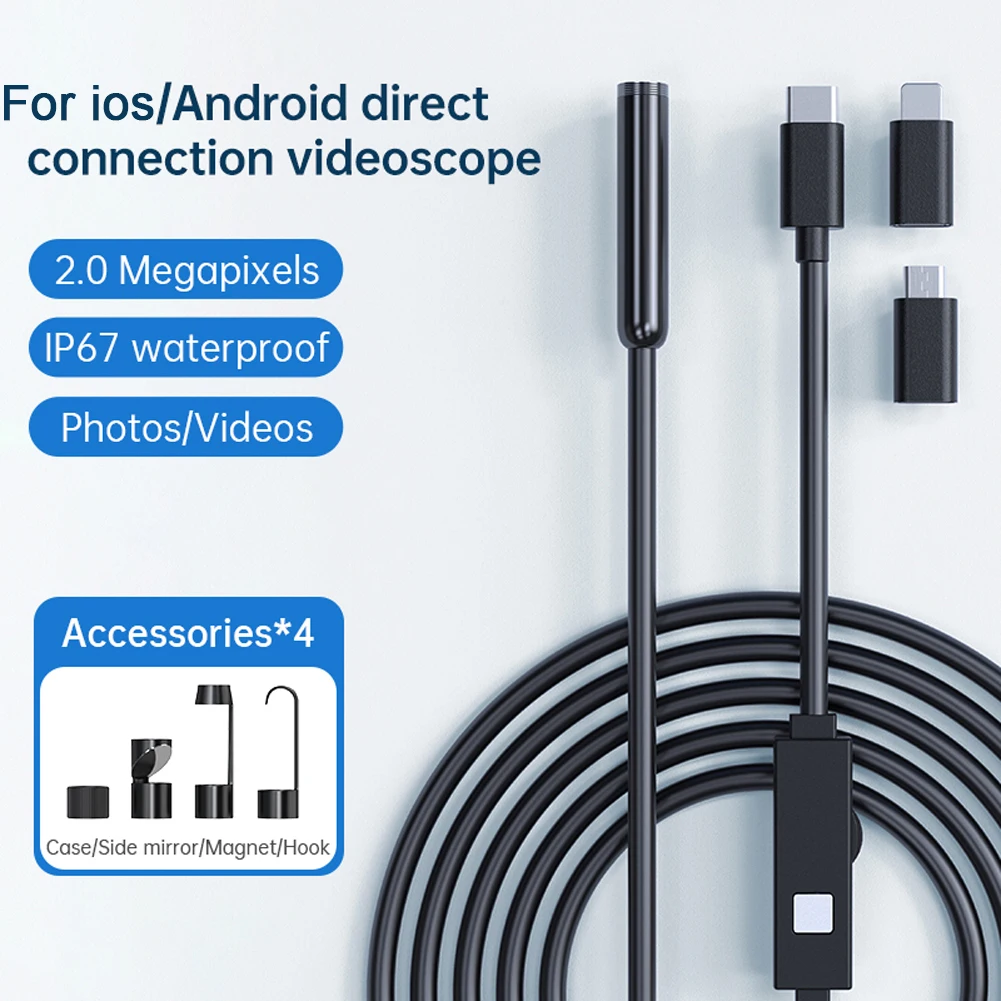 

HD Inspection Borescope Type-C 8mm Automotive Borescope 2MP Mini Camera Endoscope with LED Light Waterproof for Cars Industrial