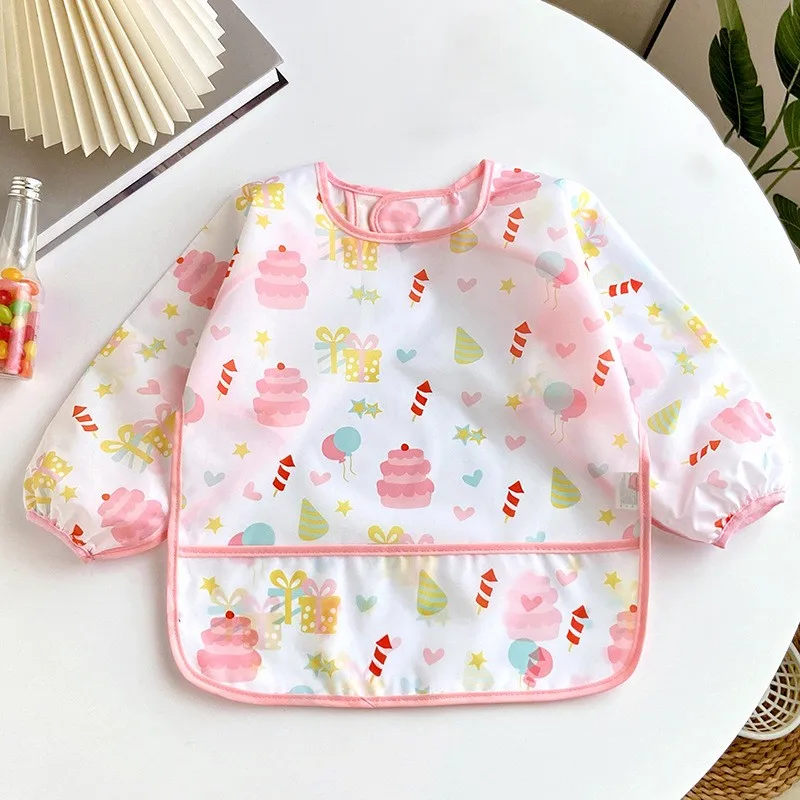 Baby Bibs Cute Colorful Cartoon Waterproof Bib Infant Eating Children Drawing Long Sleeve Apron Self Feeding Baby 0-3 Years 3
