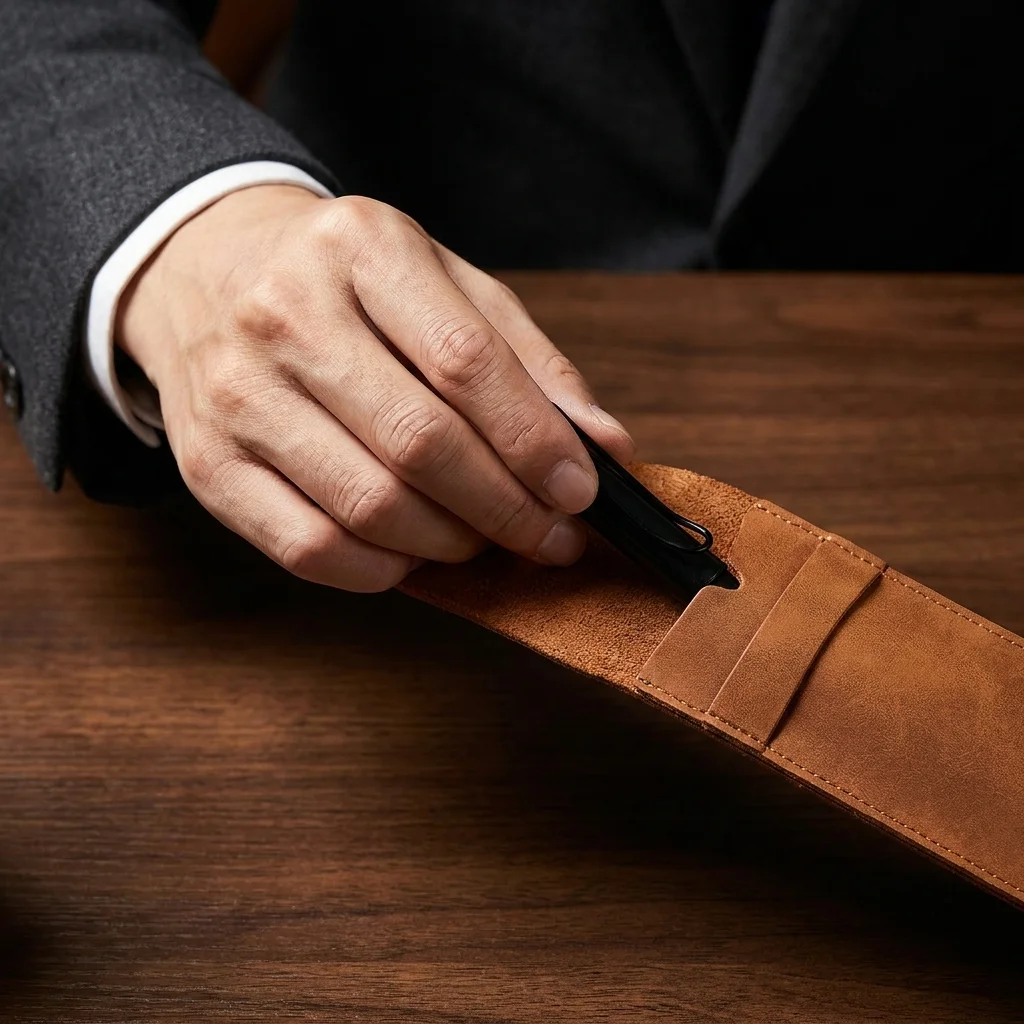 무광 PU 가죽 플립 펜 가방 레트로 스타일, 듀얼 슬롯 만년필 커버, 휴대용 ..