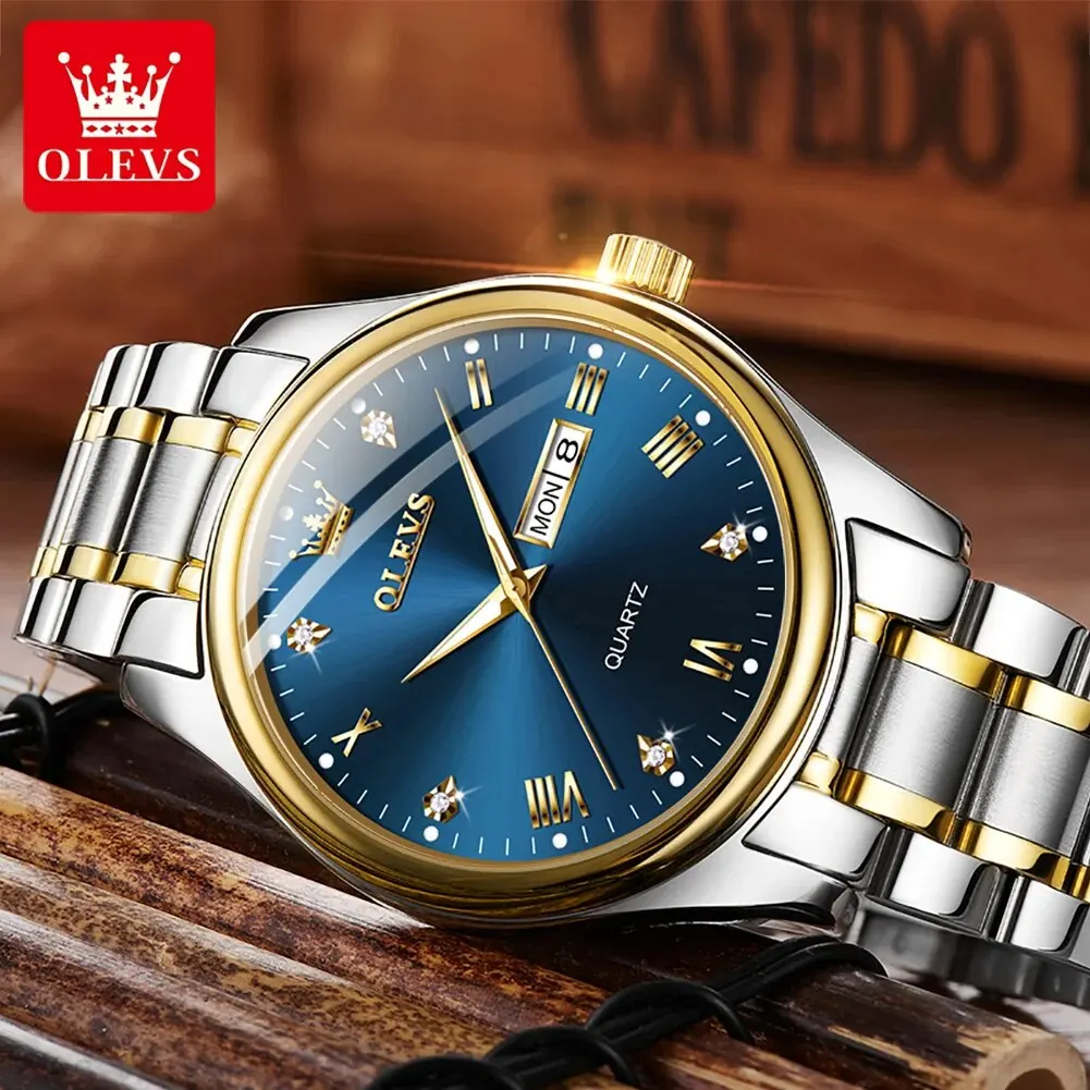 Orologio Uomo OLEVS Al Quarzo: Bracciale In Acciaio, Quadrante Nero Con Diamanti E Numeri Romani, Impermeabile E Luminoso (Mod. 5563)