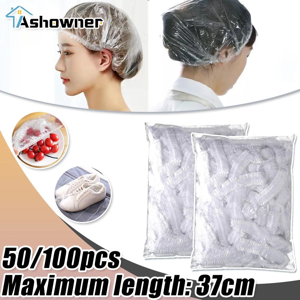 50/100Pcs Disposable Shower Cap Elastic Mesh Shape Waterproof Non-woven Bath Hat for Extension Clear Beauty Hair Hat Shower Cap