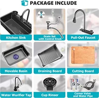 อ่างล้างจานอัจฉริยะ Gunmetal สีเทาสแตนเลสน้ําตกพร้อมก๊อกน้ํา Sprayhead 1 Bowl Drop Workstation พร้อมจอแสดงผล LED TEMP 4