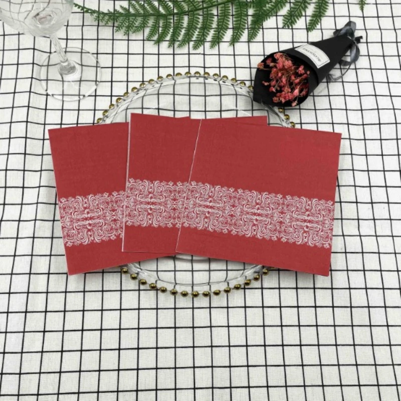 Colorful Printed Napkins High-end Red Wedding Paper Napkins 2 Ply Wedding Disposable Wine Glass Table Setting Flower Paper 20pcs