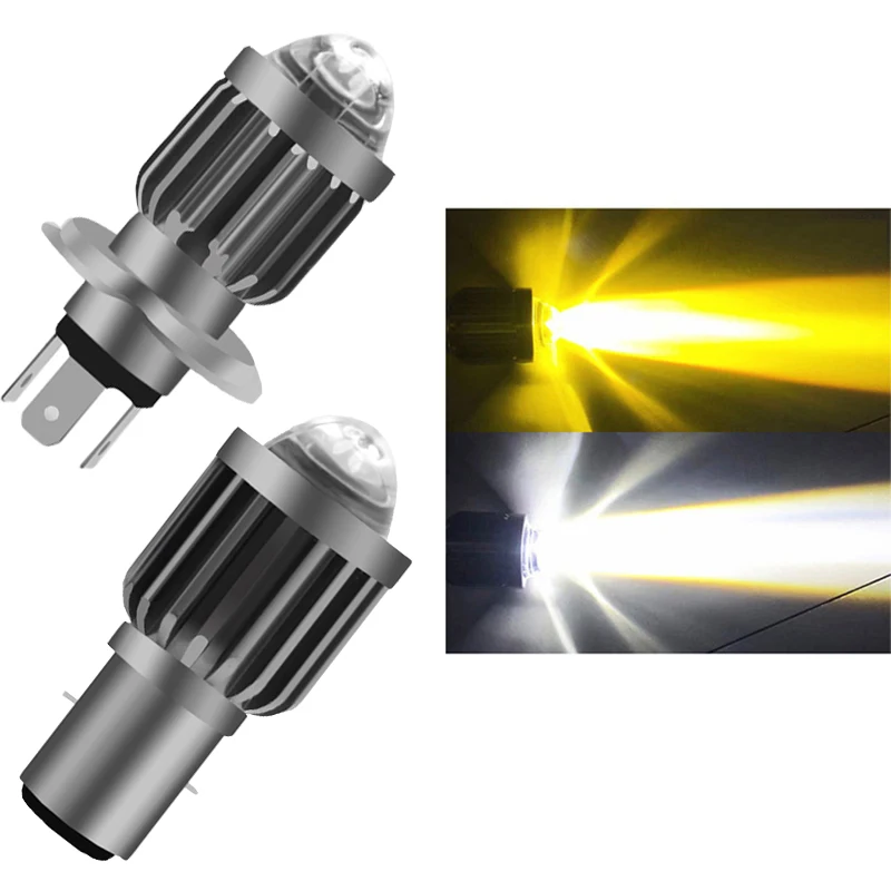 Two-Color Motorcycle Headlight Led Bulb Scooter Lights Double Claw Three Claw Auxiliary Modified Light Fog Lamp Ba20D H6 H4