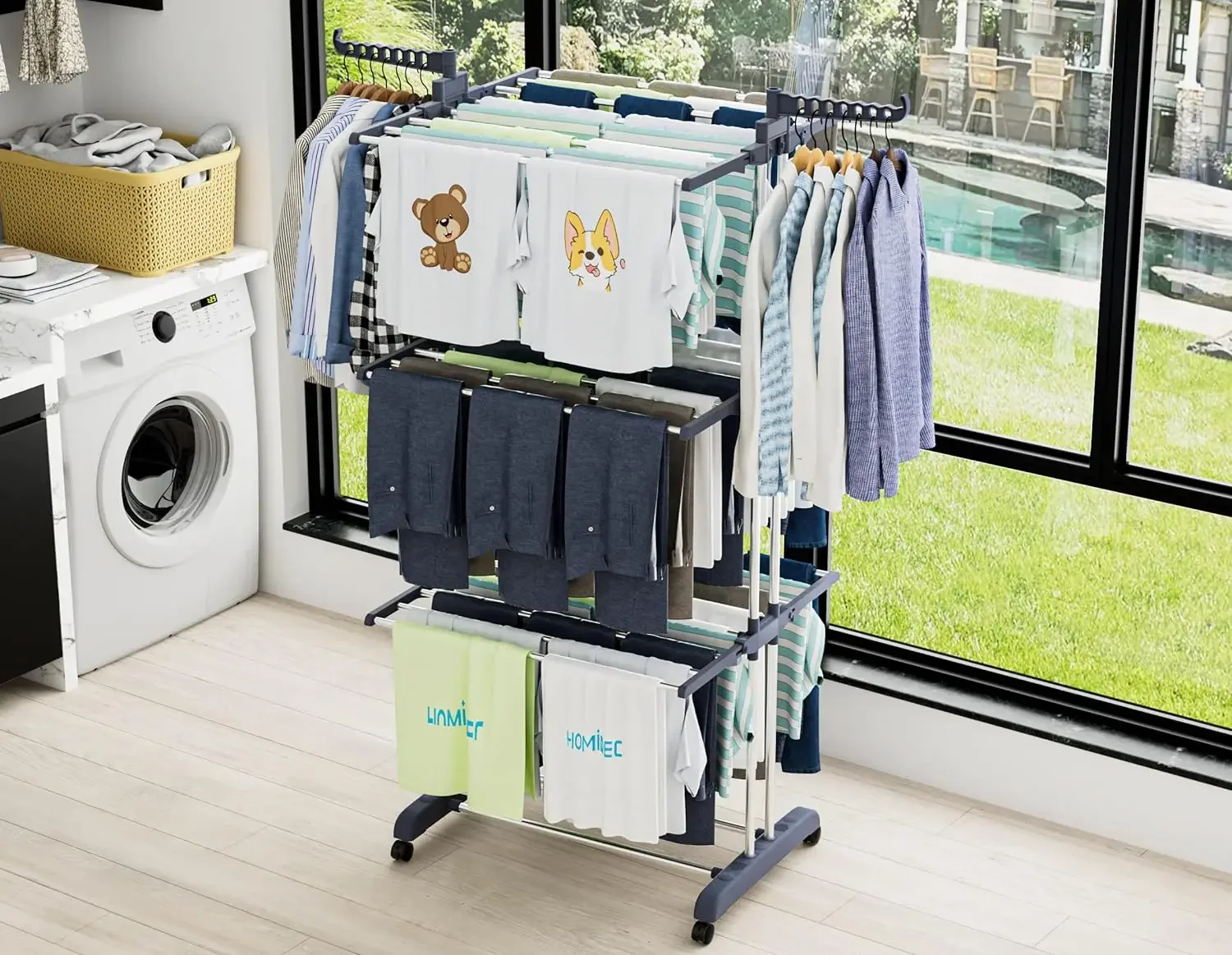 NEW Clothes Drying Rack, Oversized 4-Tier(67.7" High) Foldable Stainless Steel Movable Drying Rack with 4 castors 3