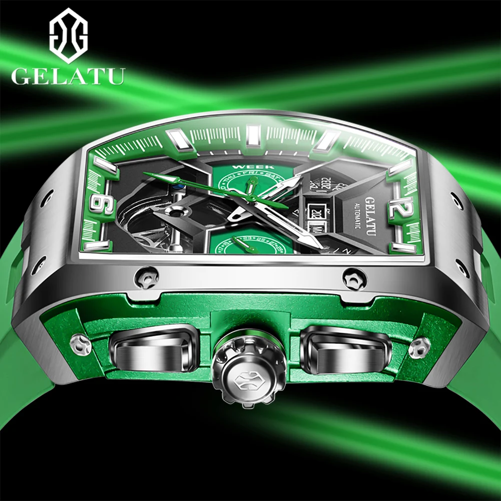 GELATU Luxury Top Brand Multifunction Tourbillon Men's Watch High Quality Automatic Mechanical Watch Sapphire Reloj Hombre