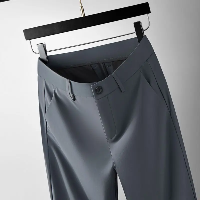 Comfortable Minimalist Business Casual 2024 Summer Men's New Spliced Button Zipper Pocket Fashion Solid Slim Straight Leg Pants