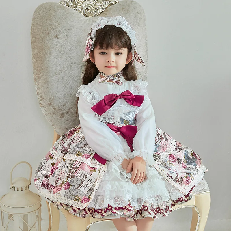 

Girls Lolita Dress Childrens Long Sleeved Princess Dresses Royal Lolita Lace Embroidery Skirt Birthday Party Cute Kids Costume