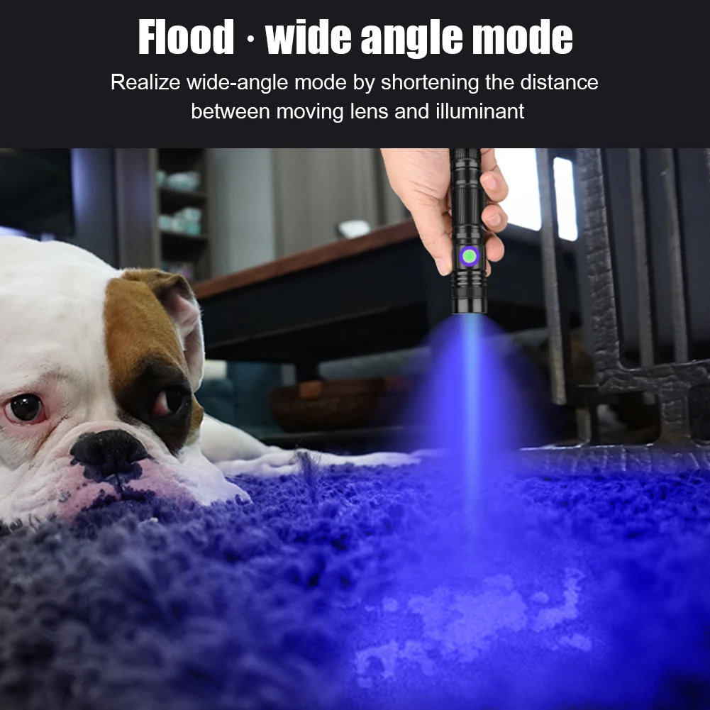 365nm LED UV Light 3400mAh USB Charging Purple Light Zoomable Ultraviolet Torch Pet Urine Stains Detector Scorpion UV Flashlight uv flashlight