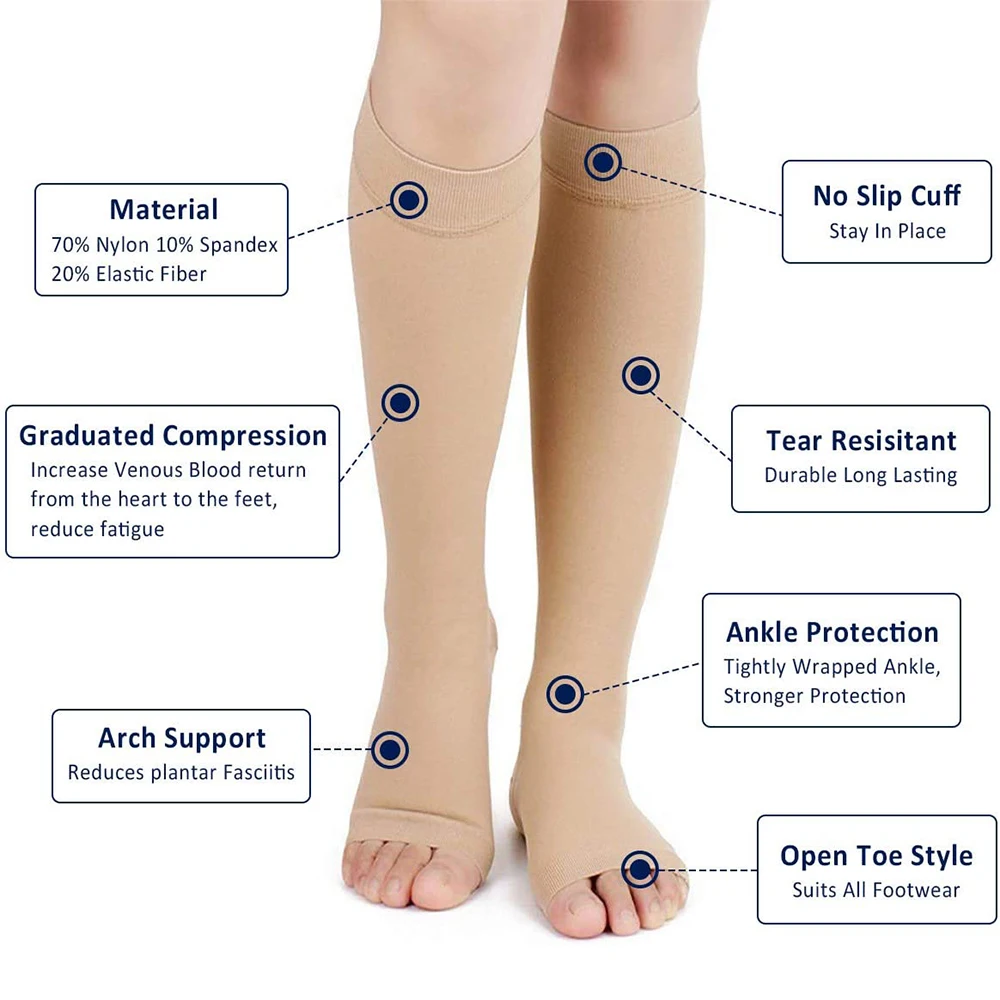 Elastic Toeless Compression Socks Support Open Toe Knee High