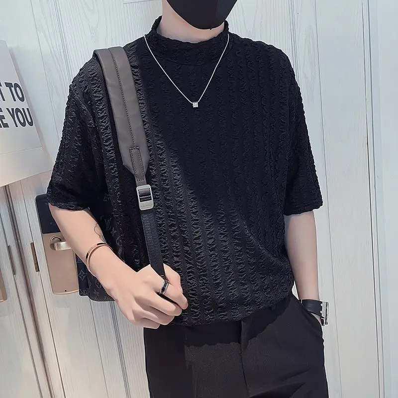 2023 Summer Korean Solid Color Fashion Sports T-shirt Man Chic Hipster Y2k Tops Men Harajuku Loose Casual Streetwear Pullover