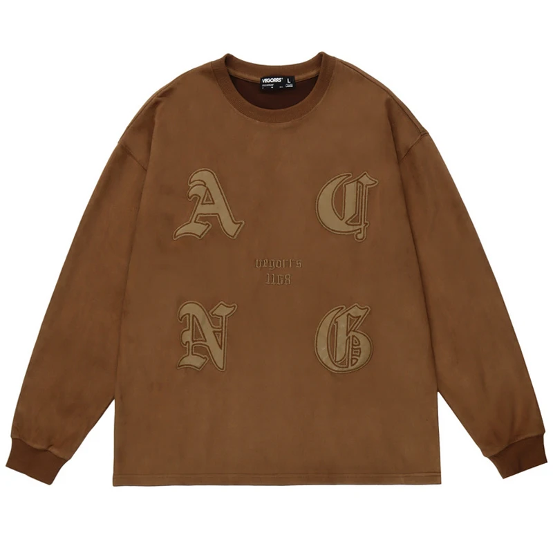 

Men Autumn Letter Embroidery Sweatshirts Male Long Sleeve O-Neck Elk Hide Letter Print Pullover Tops Unisex Oversize Couple Tops