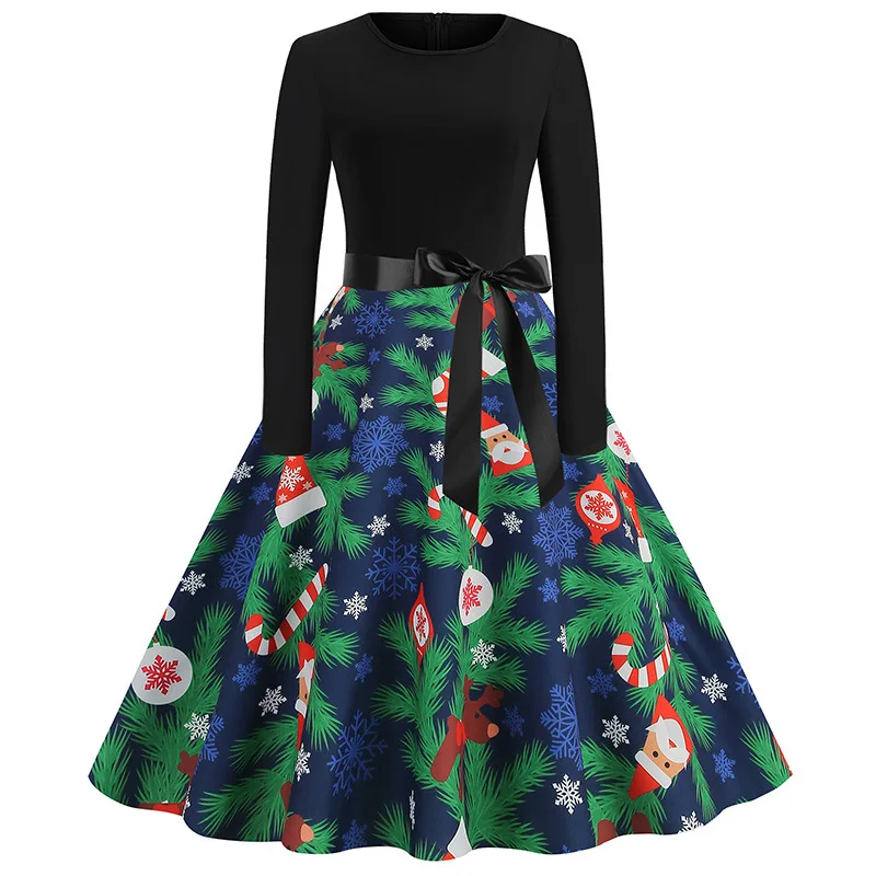

2023 Autumn New Women's Fashion Christmas Round Neck Slim Fit Printed Dress for Womenparty DressesLong Dresses