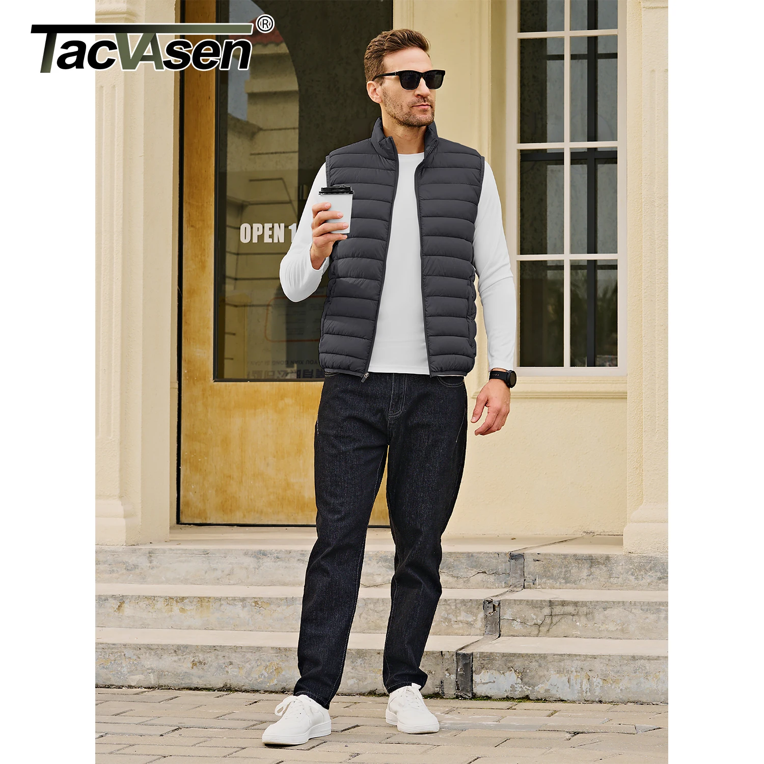 TACVASEN Lightweight Puffer Vest Mens Windproof Vest Sleeveless Winter Jacket Casual Coat Warm Thicken Waistcoat Streetwear puffer jacket