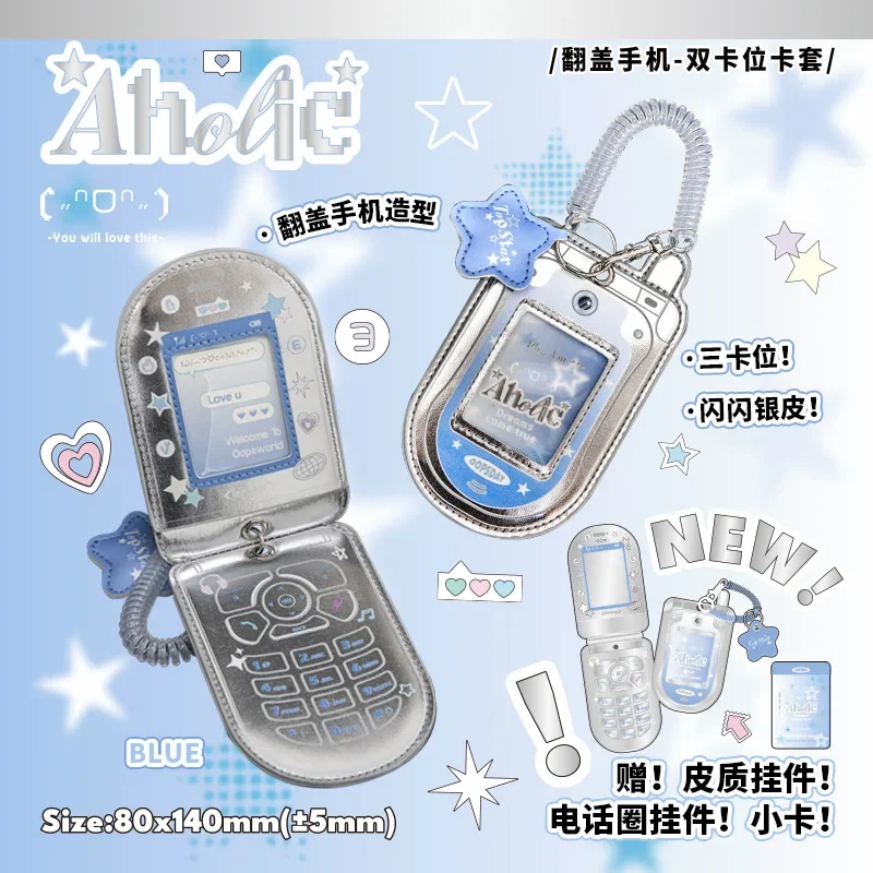 Kawaii PU Leather 3 inch Photo Card Holder Mobile Phone Shape Bag Pendant School Stationery