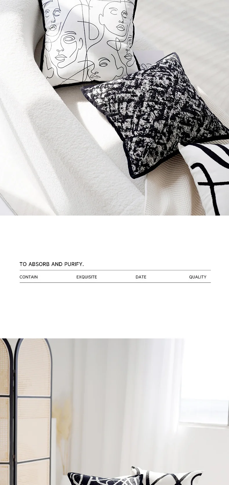 Moderne minimalistische, luxuriöse Kissenbezüge in Schwarz-Weiß mit geometrischem Fellmuster, dekorative Kissenhüllen für Sofa- und Bettdekoration – Detail 7