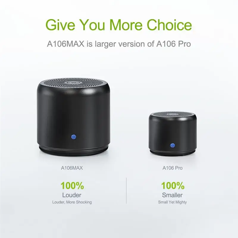 EWA A106pro TWS 라우드 블루투스 스피커, 엑스트라 딥 베이스, 8W HD 사운드 볼륨, 무선 블루투스 5.0 ,1200mAh, 12 재생 시간