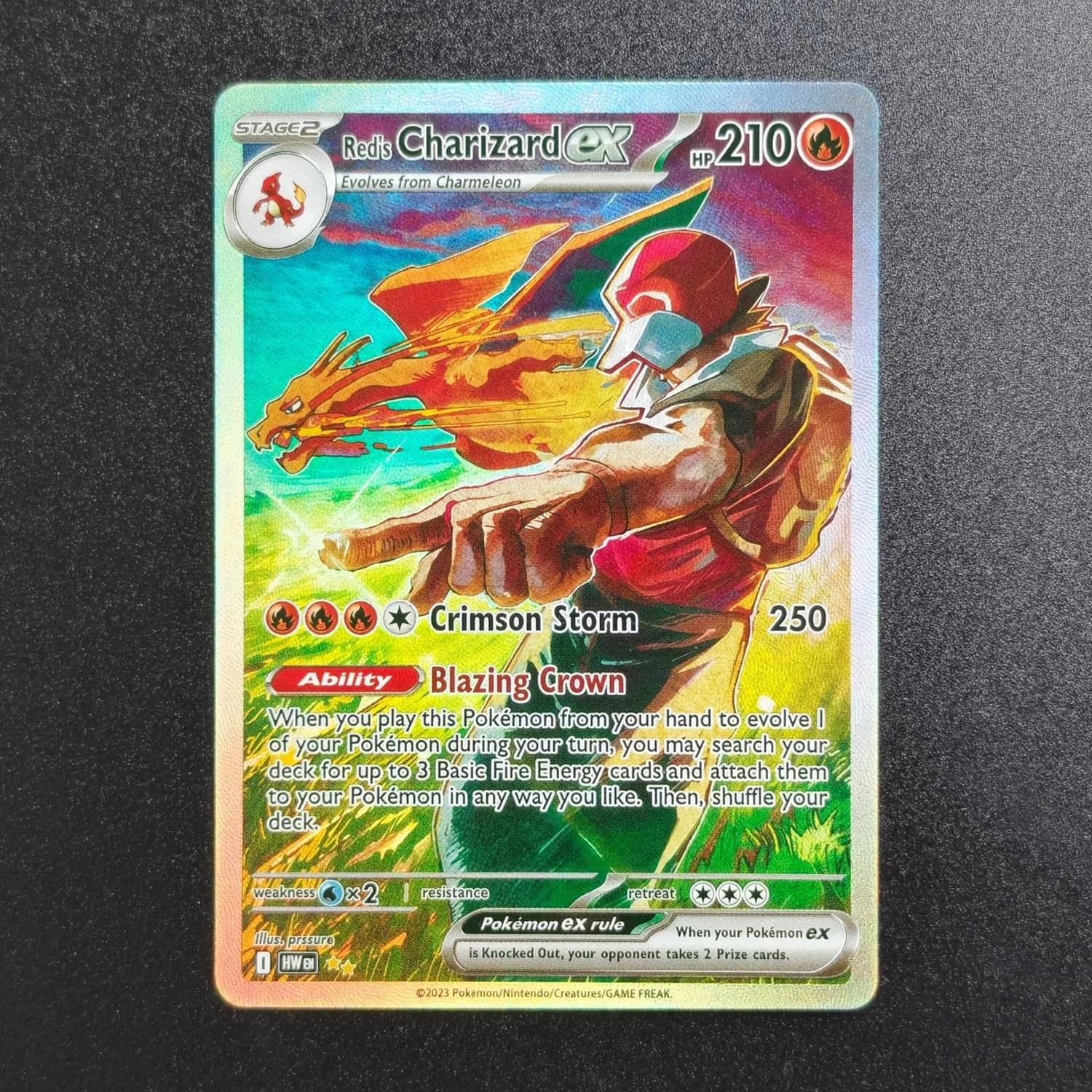 Handcrafted Oriental Charizard Ex Red Fan-Art Full-Art Textured Collector's Card Toy