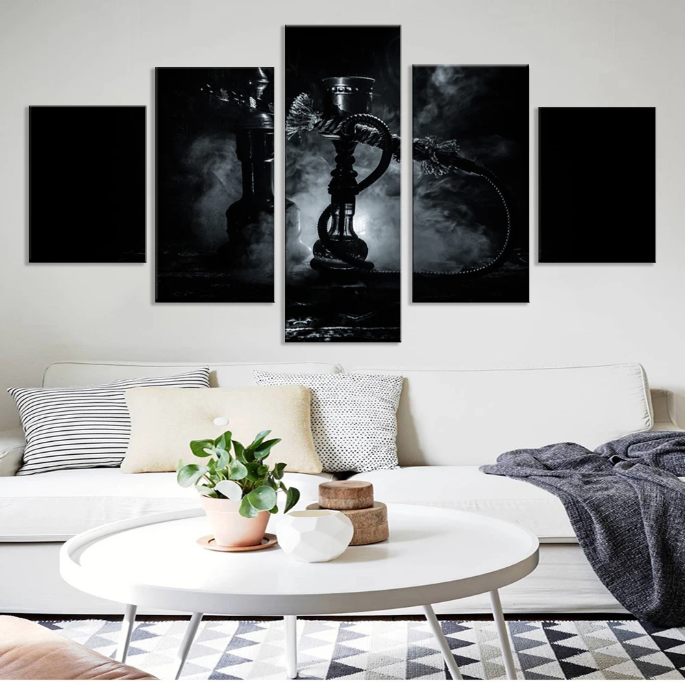

Unframed 5 Pcs Black And White Smoking Hookah Shisha Bowl Paintings Canvas Picture Wall Art Posters for Living Room Home Decor