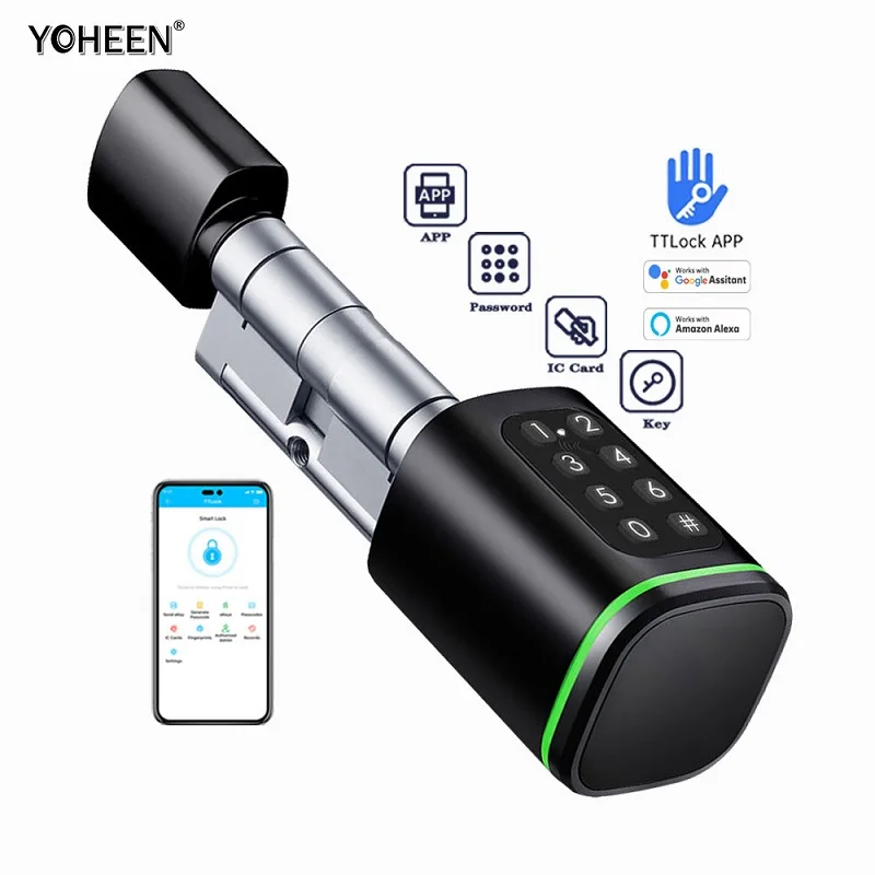 

TTlock App Unlock Bluetooth Smart Lock Cylinder Remote Unlocking Requires Gateway with Password Key Card Nfc Rfid Unlock