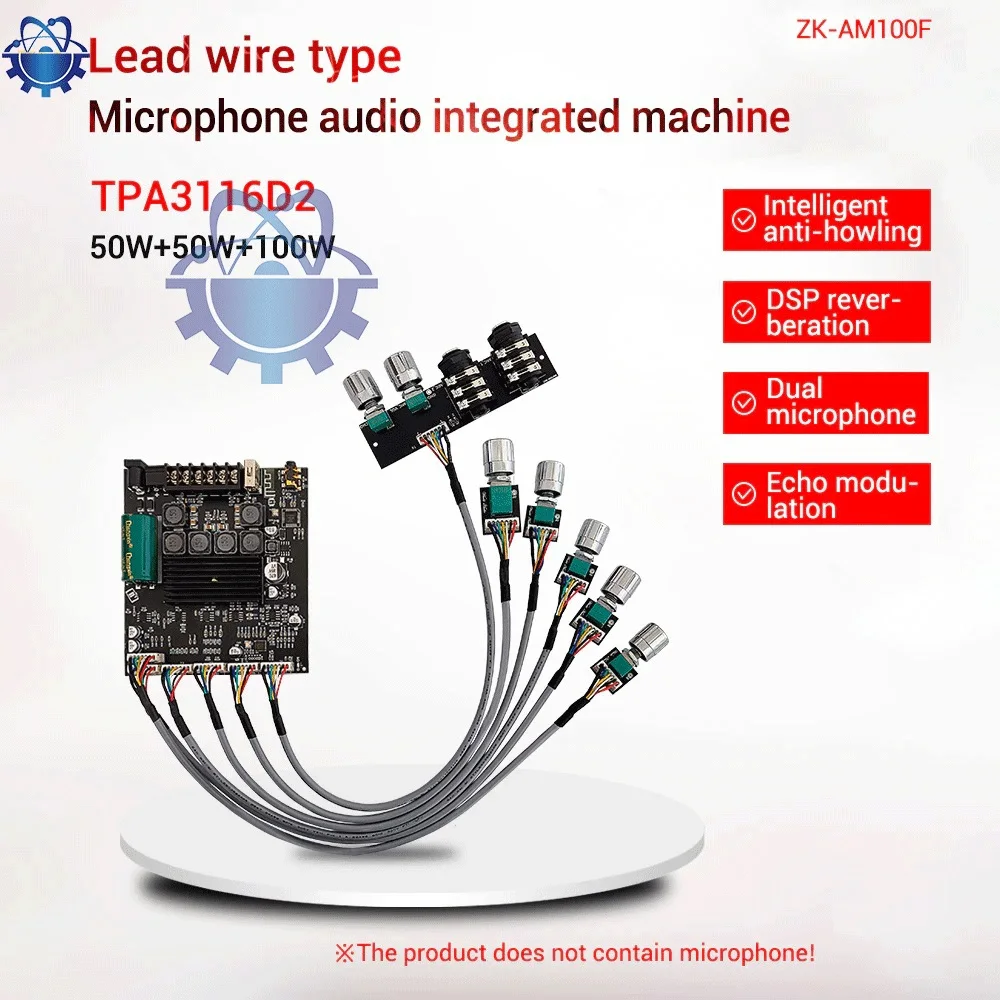 

ZK-AM100F Leaded KTV Microphone Audio All-in-One Bluetooth Amplifier Board 50+50+100W Amplifier Chip TPA3116D2