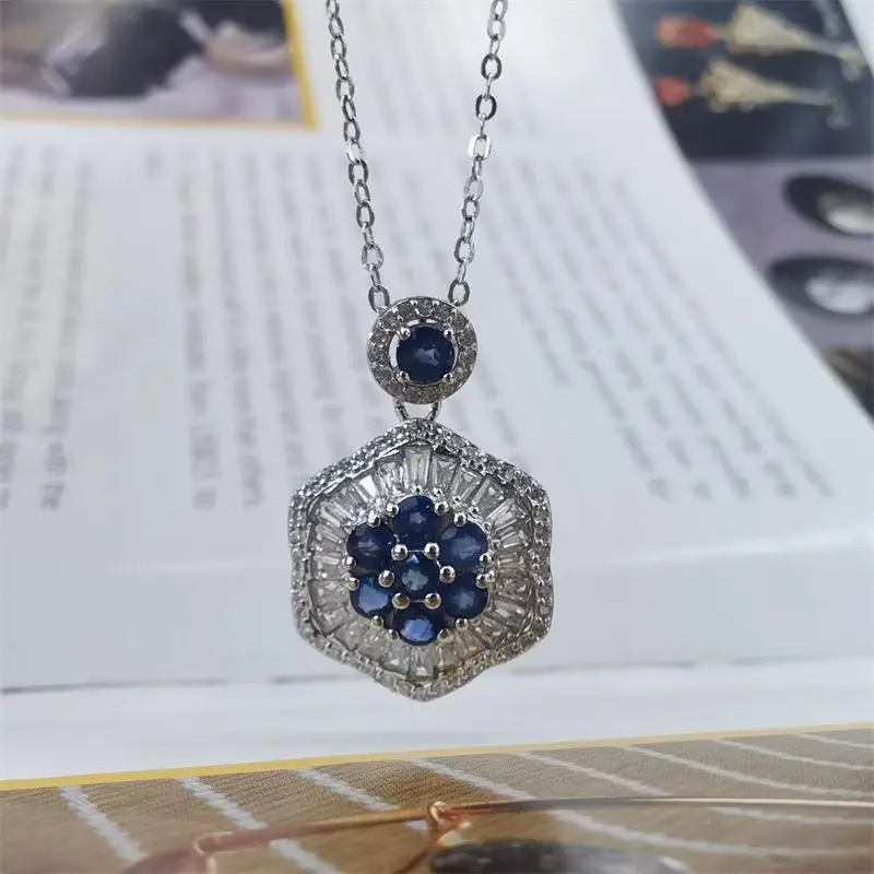 

Hottest Selling Best Seller Pendant Natural Sapphire Stone 3*3mm White Gold Silver Pendant Jewelry For Wedding Girl Gift Party