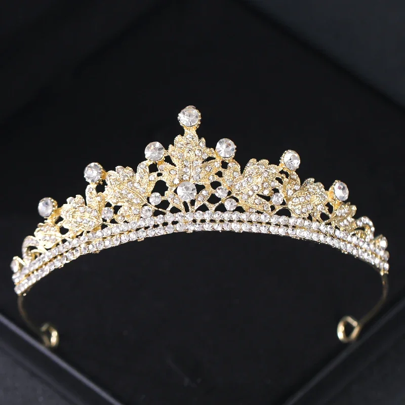 Goldfarbe Kristall Braut Diademe und Kronen Strass Abschluss ball Diadem Stirnband Braut Hochzeit Haarschmuck Schmuck Krone Tiara – Detail 15