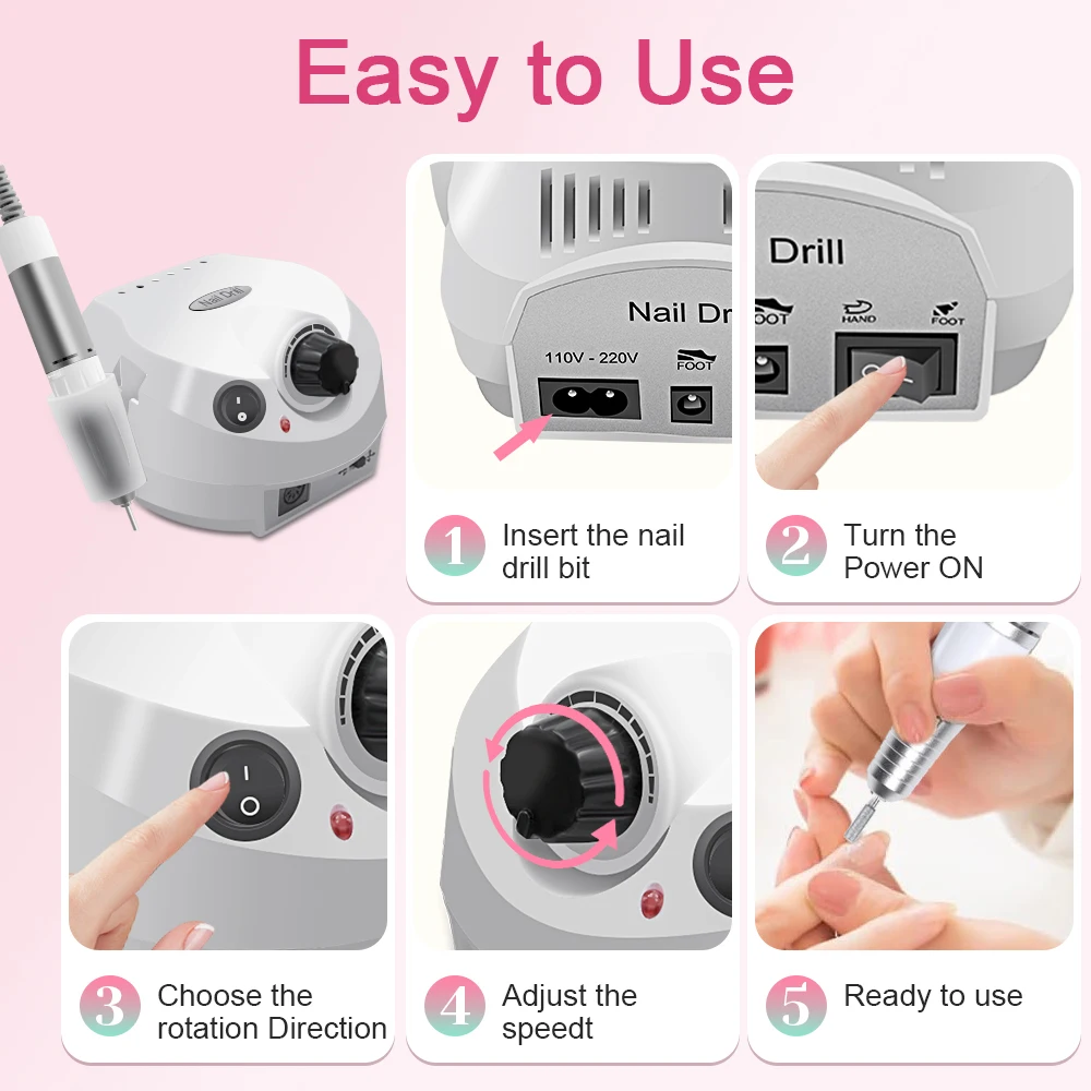 Professional 35000 RPM Electric Nail Drill Machine for Nails Milling Cutter Sets Manicure Electric Nail Sander Pedicure File 4