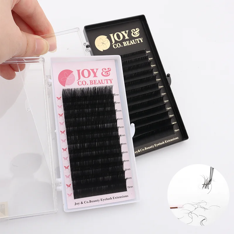 JoyCo Silk Lash Extension Individual Lashes Professionals Eyelash Extension Soft Russian Volume Eyelashes Natural Faux Cils glamlash easy fan volume lashes auto bloom individual eyelash extension faux eyelashes thick natural camellia lash extension