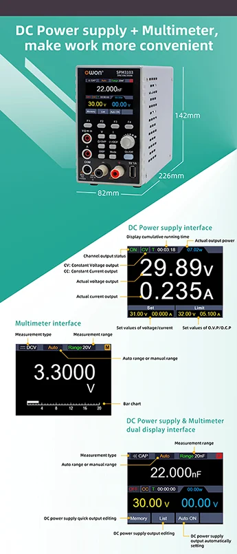 SPM3103/SPM6103/SPM6053 Programmable Lab Power Supply Multimeter Regulated Power