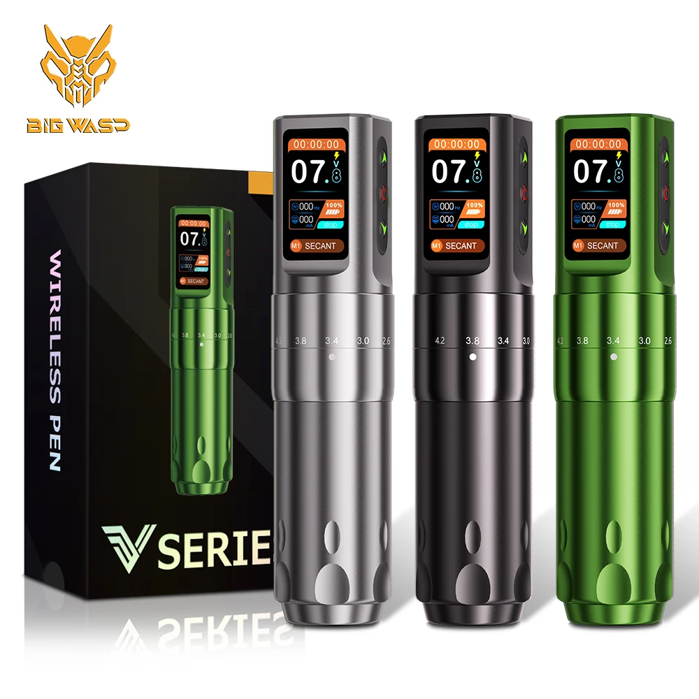 Tattoo Pen Tattoo Supplies Tattoo Motor New BIGWASP 2.0-4.2mm Adjustable Stroke Wireless Tattoo Machine Pen Strong Coreless Motor 2000mAh OLED Color Screen Battery Pen
