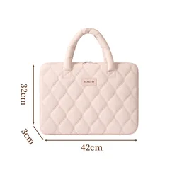 Soft and Stylish Quilted Laptop Bag - Multi - Colored Macaron Tones, Portable Design, Internal Layered Storage (Pink)