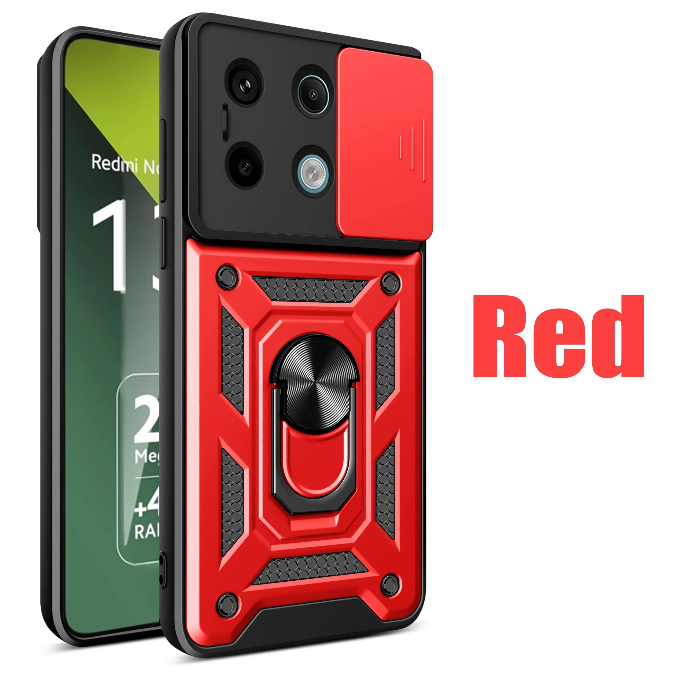 Slide Camera Armor Magnetic Case with Ring Holder - Durable Phone Cover