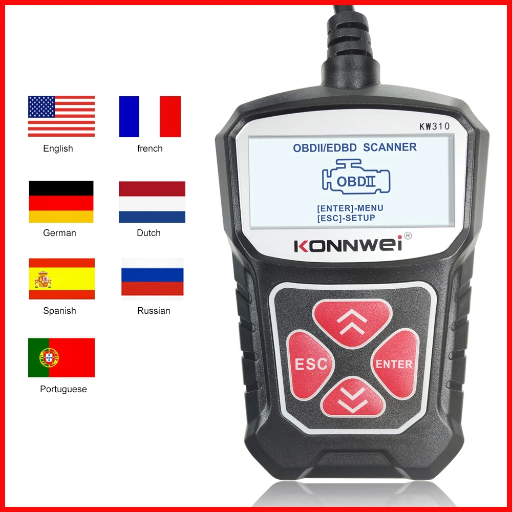 

KW310 Auto OBD 2 Car Scanner Diagnostic Tool Automotive Tester Full OBDII Functions 10 Modes Engine Fault Code Reader