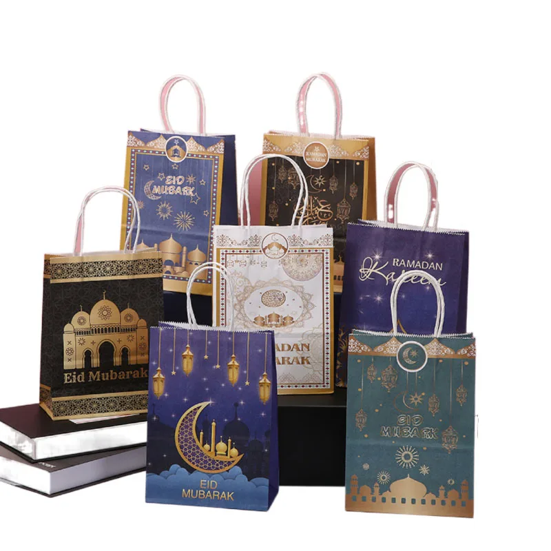 24pcs Eid Mubarak Kraft Paper Gift Bags Muslim Islamic Festival Party